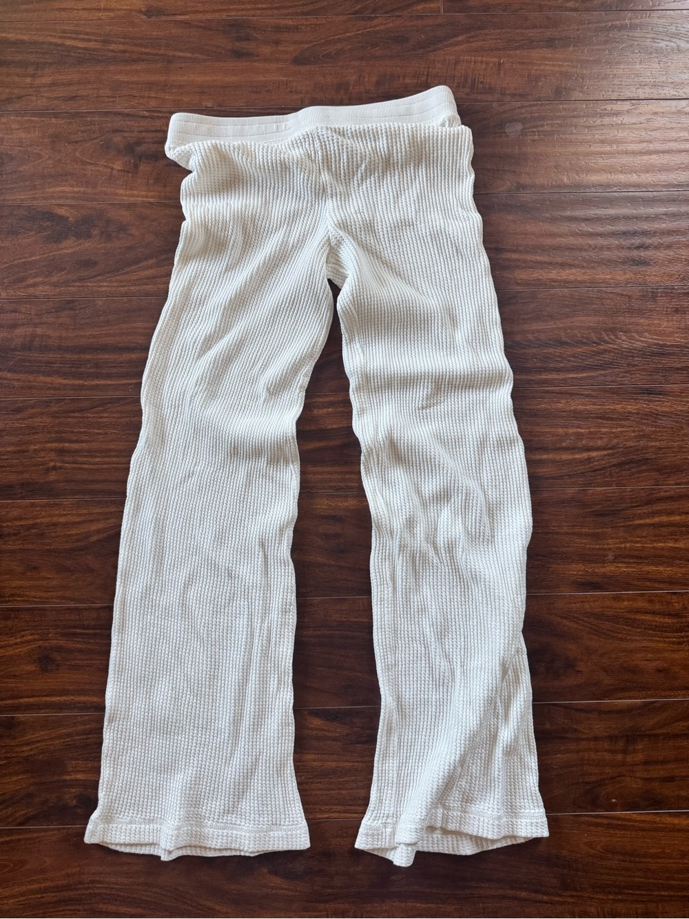 Ribbed Wide-Leg Knit Pants in Cream - Women's Relaxed Fit